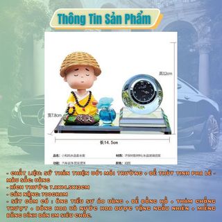 Trang trí taplo - Sét Tượng Tu sĩ bình an + đồng hồ pha lê có tặng nước hoa và thảm chống trượt