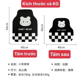 Thảm Lót Sàn Ô Tô Gấu Baby Bear Siêu Dễ Thương - Thảm Rối Lót Sàn Loại Dày Đế Nhựa Dẻo Có Gai Chống Trơn Trượt