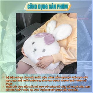 (Sẵn) Bộ Gối Tựa Đầu Tựa Lưng Trên Ô Tô Hình Thỏ Bông Dễ Thương - thỏ tai dài có nơ sử dụng trong văn phòng làm việc