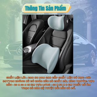 Bộ tựa đầu tựa lưng cao su non nguyên khối - gối tựa đầu tựa lưng trên ô tô vỏ bọc vải cotton Kim Huệ - Yêu Xe