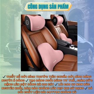 Bộ tựa đầu tựa lưng cao su non nguyên khối - gối tựa đầu tựa lưng trên ô tô vỏ bọc vải cotton Kim Huệ - Yêu Xe