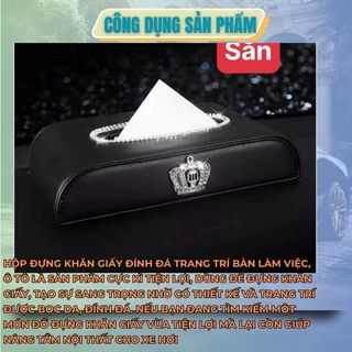 Hộp giấy ăn đính đá cao cấp sang trọng hình vương miện và thiên nga đôi đẳng cấp Kim Huệ Yêu Xe