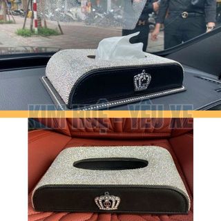 Hộp giấy ăn đính đá cao cấp sang trọng hình vương miện và thiên nga đôi đẳng cấp Kim Huệ Yêu Xe