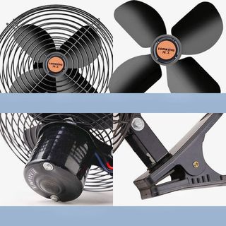 (sẵn) Quạt đen 12v, 24v kẹp trên ô tô, xe tải có lồng sắt cao cấp kẹp bình ắc quy thiết kế nhỏ gọn- Kim Huệ Yêu Xe