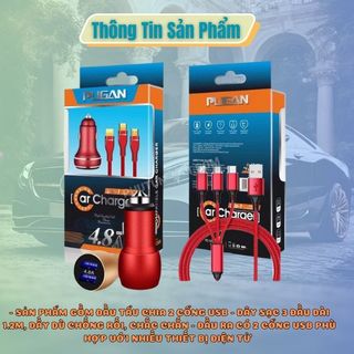 Tẩu Sạc Nhanh Pugan 10A và 4.8A 6A Kèm Dây Sạc 3 Đầu Cho Các Loại Điện Thoại Dùng Trên Ô Tô Kim Huệ - Yêu Xe