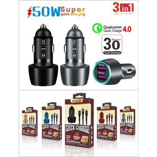 Tẩu Sạc Nhanh Pugan 10A và 4.8A 6A Kèm Dây Sạc 3 Đầu Cho Các Loại Điện Thoại Dùng Trên Ô Tô Kim Huệ - Yêu Xe