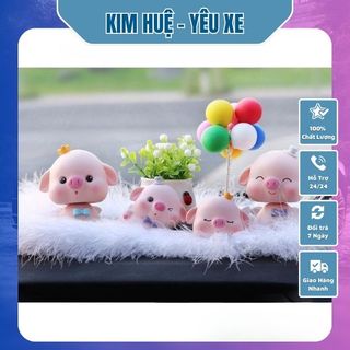 Set gia đình heo hồng siêu dễ thương dùng trang trí taplo ô tô bàn làm việc góc học tập Kim Huệ Yêu Xe giá sỉ