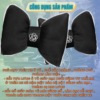 Bộ gối tựa lưng ô tô hình hoa trà xinh xắn - trang trí nội thất xe sang trọng đẳng cấp - Kim Huệ - Yêu Xe