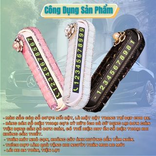 Bảng Gắn Số Điện Thoại Trên Taplo Ô Tô Đính Đá Hoa Trà Cao Cấp - đính đá nhiều màu Kim Huệ - Yêu Xe