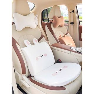 Bộ Gối Tựa Đầu,Tựa Lưng,Đệm Ghế Ô TÔ Nâng Chiều Cao Thỏ Trắng-Gấu Nâu Cao Cấp- Kim Huệ Yêu Xe