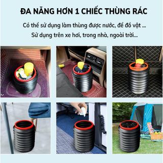 (BẢN CÓ NẮP) Thùng Rác Co Giãn Mini Để Trên Ô Tô – Dung Tích 4L- Kim Huệ Yêu Xe