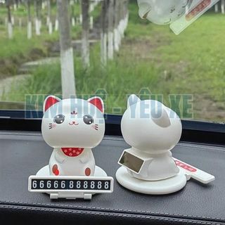 Trang trí taplo - Chú mèo Lucky Cat thần tài chạy năng lượng mặt trời - mang lại tài lộc cho chủ xe- Kim Huệ Yêu Xe