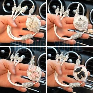 Cáp điện thoại Đính Đá Thiên Nga đa năng 3 đầu sạc dây rút 3 In 1 sạc nhanh 3A cổng - Kim Huệ Yêu Xe