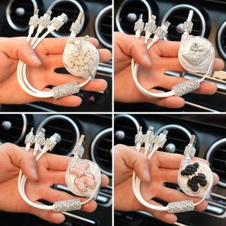 Cáp điện thoại Đính Đá Thiên Nga đa năng 3 đầu sạc dây rút 3 In 1 sạc nhanh 3A cổng - Kim Huệ Yêu Xe