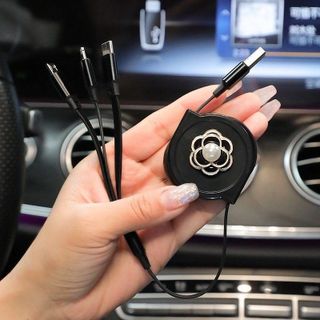 Cáp điện thoại Đính Đá Thiên Nga đa năng 3 đầu sạc dây rút 3 In 1 sạc nhanh 3A cổng - Kim Huệ Yêu Xe