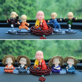 Sét 5 chú tiểu hòa thượng trang trí taplo - bộ tứ không - ở đâu có phật ở đó có bình an