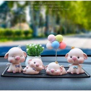 Set gia đình heo hồng siêu dễ thương dùng trang trí taplo ô tô bàn làm việc góc học tập- Kim HUệ Yêu Xe