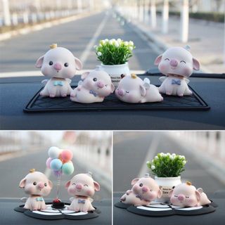 Set gia đình heo hồng siêu dễ thương dùng trang trí taplo ô tô bàn làm việc góc học tập- Kim HUệ Yêu Xe