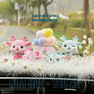 Trang trí taplo - Sét gia đình nai xanh và nai hồng hạnh phúc bên nhau - ngộ nghĩnh đáng yêu - quà tặng cuộc sống