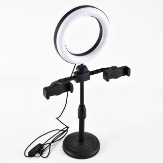 ĐÈN LIVESTREAM 16cm 2 ĐẦU KẸP ĐIỆN THOẠI ĐỂ BÀN (3in1)