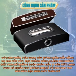 Hộp đựng giấy ăn trên ô tô 3 chức năng, có đồng hồ và bảng số điện thoại, chất liệu da cao cấp - Kim Huệ - Yêu Xe