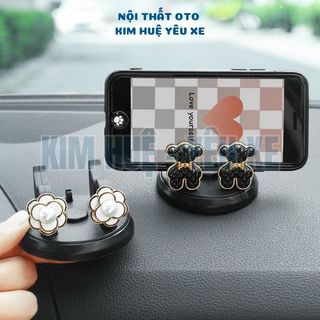 Giá Đỡ Điện Thoại xoay 360 độ Đính Đá Hoa Trà - Gấu Bearik-kiêm bảng ghi số điện thoại cao cấp để taplo ô tô