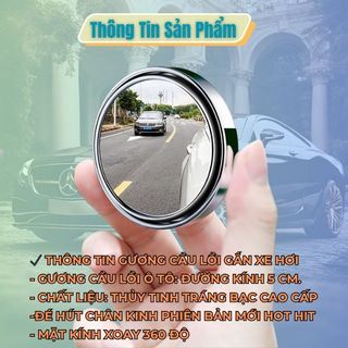 Bộ 2 Gương cầu lồi xoay 360 mini , đế hút kính gắn gương hậu ô tô, xe hơi, nhỏ gọn, tăng góc nhìn quan sát hiệu quả