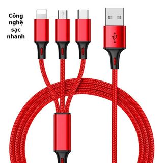 Cáp Sạc 3 Đầu Type C,,Micro USB Siêu Bền và tiện ích