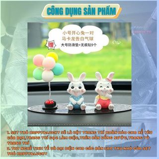 Set Decal thỏ Happy&Lucky.Trang trí Taplo oto-Thiết kế ngộ nghĩnh trang trí phòng,bàn làm việc