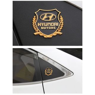 Bộ 2 miếng dán logo kim loại logo HYUNDAI và các hãng xe - MOTOR bông lúa - trang trí ô tô - Kim Huệ Yêu