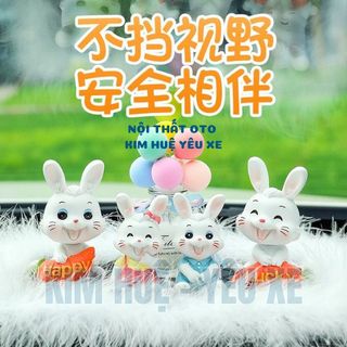 Set Decal thỏ Happy&Lucky.Trang trí Taplo oto-Thiết kế ngộ nghĩnh trang trí phòng,bàn làm việc