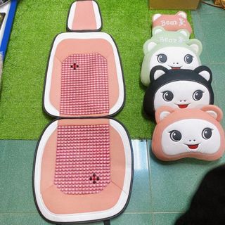 Combo 1 bộ lót ghế ô tô Bear hạt gỗ tặng gối cổ và lưng gấu Bear Hạt gỗ massage chống nóng thoáng khí