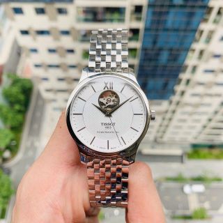 ĐỒNG HỒ NAM CƠ SIÊU CẤP TISỌT DÂY THÉP KÍNH SAPHIRE LỘ MÁY MÀU BẠC 1