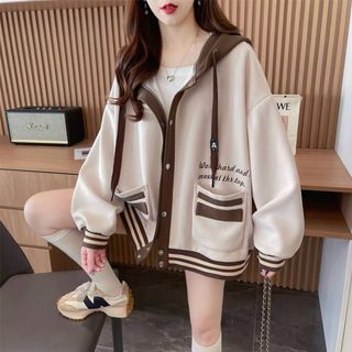 Áo Khoác Hoodie Form Rộng Nút Bấm Phối Viền Phong Cách Thời Trang Hottrend- Free Size Dưới 70kg