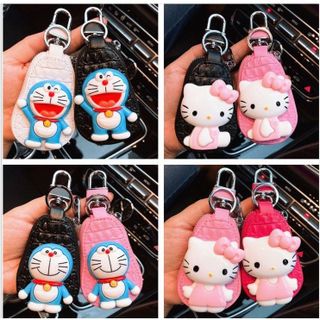 Túi đựng Chìa Khóa Xe ô tô,xe máy đoremon,kitty bằng da nhiều màu - bao khoá học sinh hàng đẹp giá rẻ Kim Huệ Yêu Xe