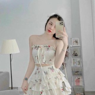 Set Áo Ống Cúp Ngực Kèm Chân Váy Tầng Hoa Nhí Kiểu Dáng Trẻ Trung Xinh Xắn- Free size dưới 53kg giá sỉ