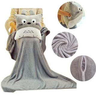 ComBo Bộ Mền Gối Ngủ Văn Phòng Totoro Vuông Cao Cấp - Chức Năng 3 Trong 1, Lông Nỉ Nhung Siêu Mịn