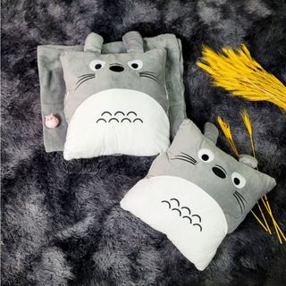 ComBo Bộ Mền Gối Ngủ Văn Phòng Totoro Vuông Cao Cấp - Chức Năng 3 Trong 1, Lông Nỉ Nhung Siêu Mịn