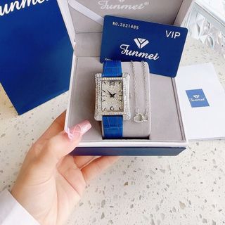 SET ĐỒNG HỒ NỮ DA CHÍNH HÃNG FUNMEI F2076 VÀ DÂY CHUYỀN KÈM TEM KÍCH HOẠT BẢO HÀNH MẶT CHỮ NHẬT BẠC 1