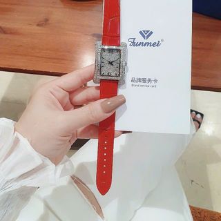 SET ĐỒNG HỒ NỮ DA CHÍNH HÃNG FUNMEI F2076 VÀ DÂY CHUYỀN KÈM TEM KÍCH HOẠT BẢO HÀNH MẶT CHỮ NHẬT BẠC 1