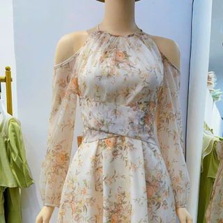Đầm dự tiệc tay dài chất liệu voan in hoa cao cấp, mềm mại, sang trong,thanh lịch N53
