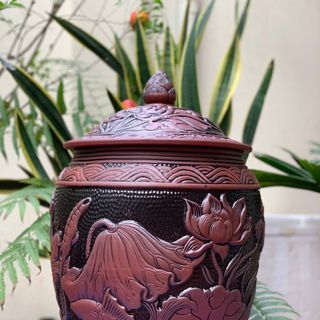 Chĩnh gạo phong thuỷ “ NGƯ LIÊN CẦU TÀI “ size 30kg dùng đựng gạo, đồ khô, trưng bầy phong thuỷ