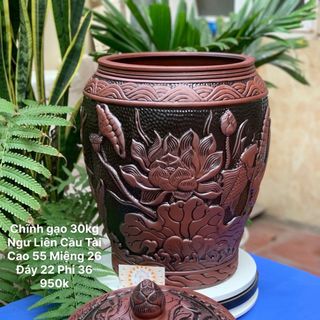 Chĩnh gạo phong thuỷ “ NGƯ LIÊN CẦU TÀI “ size 30kg dùng đựng gạo, đồ khô, trưng bầy phong thuỷ