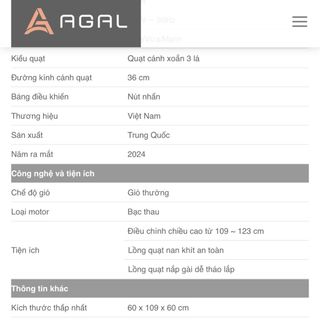 Quạt đứng 3 cánh AGAL