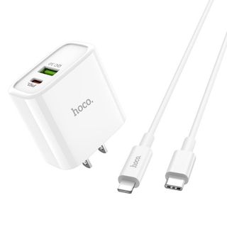 Bộ sạc Hoco C80 và cáp PD 20W, 2 cổng sạc USB và Type-C (PD), chuẩn PD3.0, sạc nhanh 3A, công suất 20W