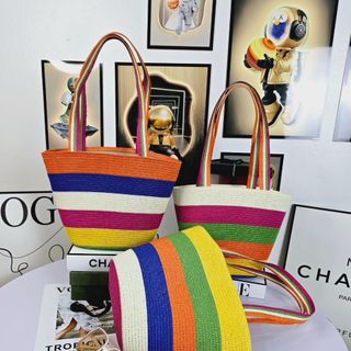 Sét Mũ + Túi Xách Cầu Vồng Đi Biển, Phong Cách Trẻ Trung Sang Chảnh