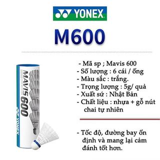 Cầu nhựa YONEX MAVIS 600 chính hãng, đủ 2 màu, vàng chanh và trắng giá sỉ