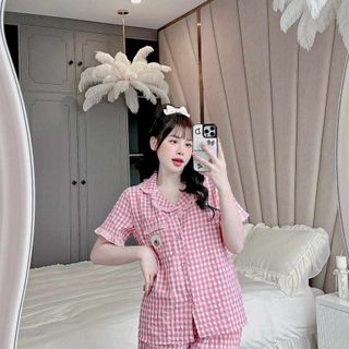 Bộ pyjama kẻ vét thêu gấu đùi viền bèo siêu hot