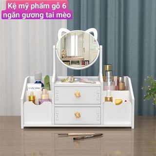 Kệ mỹ phẩm Gỗ 6 ngăn gương Tai Mèo giá sỉ