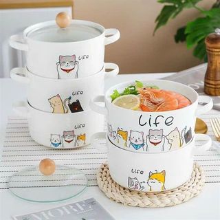 Âu Sứ Nồi Sứ Núm Gỗ Cute Trắng Life, DOG ( THÙNG 20C) giá sỉ